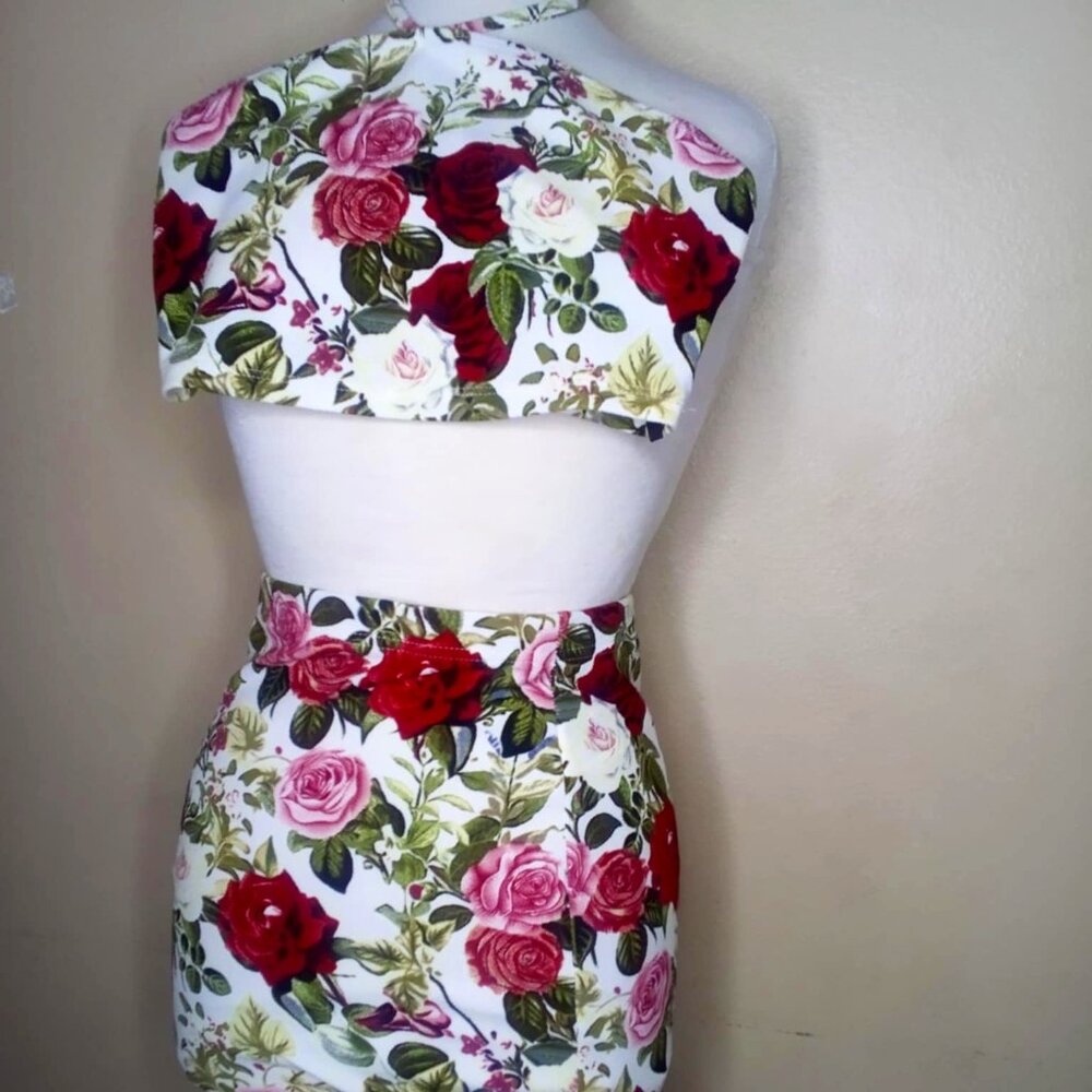 SHEIN ROSE CROP TOP SKIRT SET